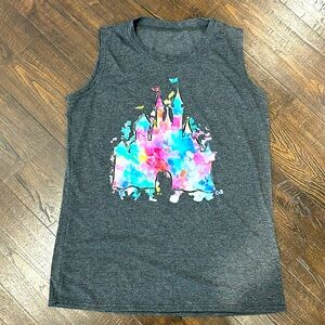 Watercolor Disney castle loose fit tank top worn once! Like new! Woman’s size L